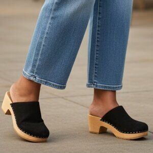 Rag & Co. 'Darcie' Suede Women's Black Wooden Clogs Sz. 9 NWT